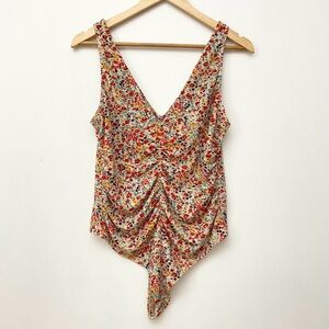 Floral Ruched V-Neck Bodysuit